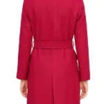 Women’s Pink Notch Lapel Belted Wool Wrap Coat