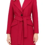 Women’s Pink Notch Lapel Wool Wrap Coat