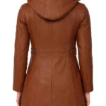 Women’s Shearling Hooded Brown Leather Coat