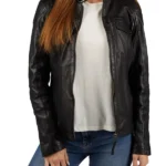 Womens Susan Black Leather Biker Jacket