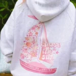 Chase the Sun Gray Pink Palm Puff Hoodie