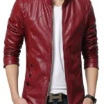 Men’s Slim Fit Causal Wear Red Faux Leather Jacket