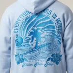 Pink Palm Everything Comes in Waves Blue Hoodie