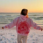 Pink Palm Everything Comes in Waves Pink Hoodie