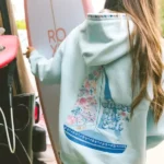 Pink Palm Puff Chase the Sun Blue Hoodie