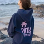 Pink Palm Puff Classic Navy Hoodie