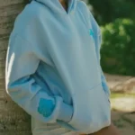 Pink Palm Puff Everything Comes in Waves Blue Hoodie