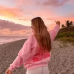 Pink Palm Puff Everything Comes in Waves Pink Hoodie