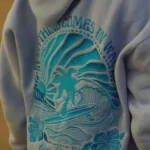 Pink Palm Puff Everything Comes in Waves Sky Blue Hoodie