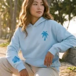 Pink Palm Puff Everything Comes in Waves Sky Hoodie