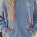 Pink Palm Puff Lacy Sky Gray Pullover Hoodie