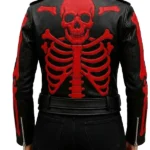 Halloween Black Leather Red Skeleton Rib Cage Bones Biker Jacket for Women