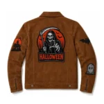 Halloween Creepy Trick or Treat Patch Brown Suede Leather Jacket