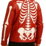 Halloween Skeleton Cosplay Red Zip Up Leather Moto Jacket