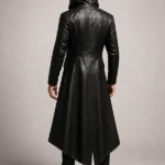 Halloween x Gothic Black Leather Hooded Trench Coat