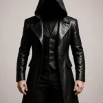 Halloween x Gothic Black Leather Trench Coat
