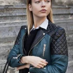 Martha Hunt Street Style Black & Blue Jacket
