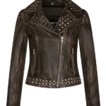 Womens Gothic Biker Brown Leather Jacket