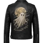 Halloween 2026 Ghost Print Black Leather Jacket