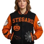 Halloween Pumpkin Black Varsity Jacket Jacket