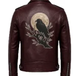 Raven Moon Burgundy Biker Halloween 2026 Leather Jacket
