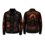Trick or Treat Pumpkin Gothic Black Denim Coat