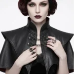Womens Gothic Vampire Leather Black Crop Cape